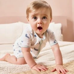 Whale Print Zip Summer Pajamas -Baby Clothing Shop 0004 WHALE PRINT ZIP SUMMER SLEEPSUIT 0162