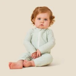 Stripe Seersucker One-Piece Rashguard 14 Stripe Seersucker One-Piece Rashguard -Baby Clothing Shop BS310GR SageStripedSeersuckerOne PieceRashVest 3044