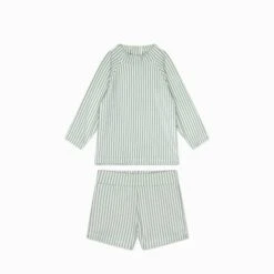Sage Stripe Seersucker Rashguard & Swim Shorts