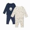 Bear Pajama Set 2 Pack -Baby Clothing Shop Bear AOP Navy Ribbed PJs set