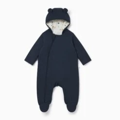 Bear Print Ribbed Pramsuit -Baby Clothing Shop Bear Print Ribbed Pramsuit Footed 01 1