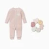Grasping Toy & Clever Zip Romper Set 1 Grasping Toy & Clever Zip Romper Set -Baby Clothing Shop Blush Stripe Baby Milestone Clever Zip Sleepsuit Footless Gift Set