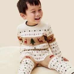 Fair Isle Knitted Joggers -Baby Clothing Shop CHRISTMASKNITTEDJUMPERANDJOGGERS CREAM 3888 b8a64f23 5eac 48da aadf 39f6279f0090