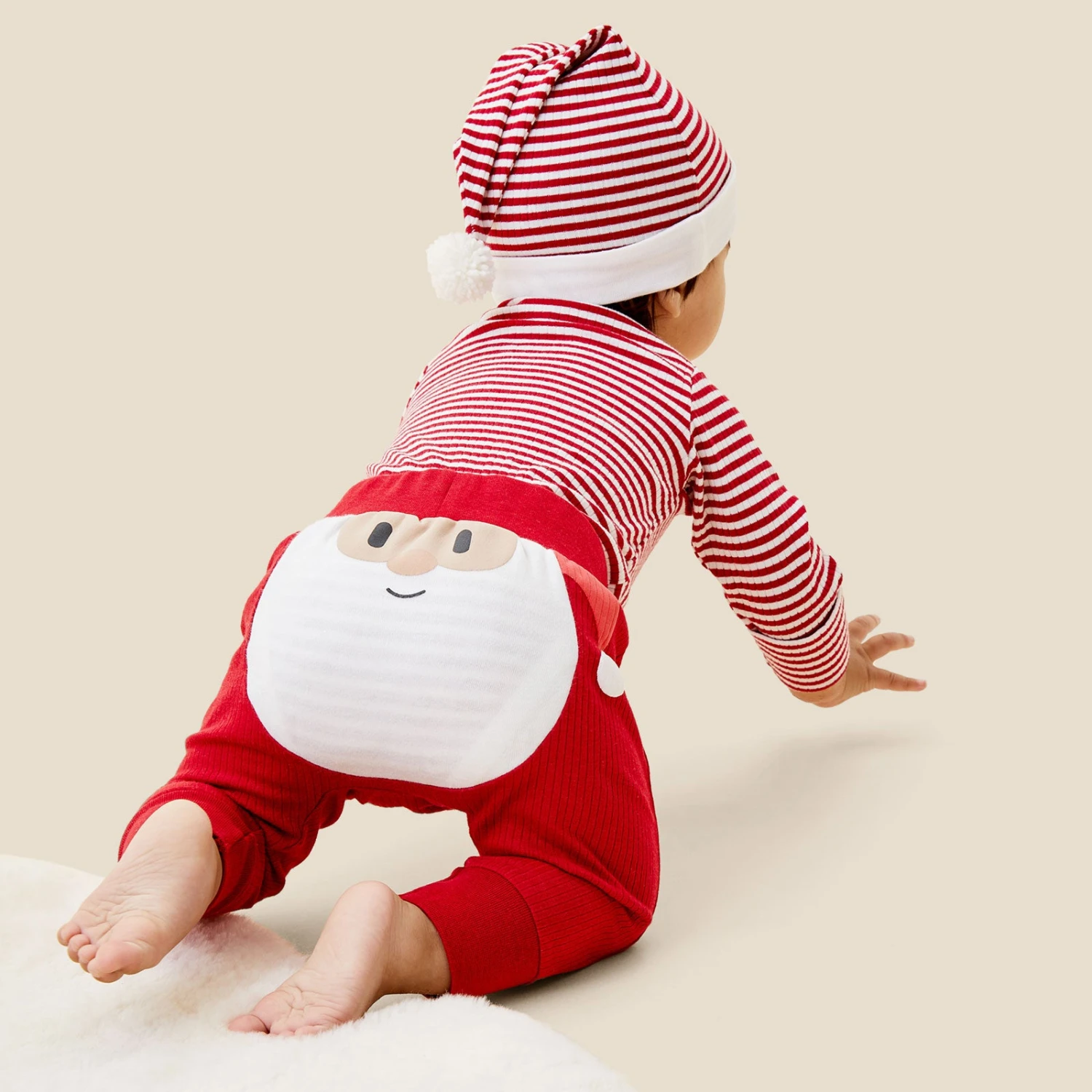 Ruby Striped Bodysuit, Santa Joggers & Elf Hat 4 Ruby Striped Bodysuit, Santa Joggers & Elf Hat - Image 2
