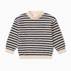 Chunky Knit Striped Sweater 27 Chunky Knit Striped Sweater -Baby Clothing Shop ChunkyKnitStripedHighNeckJumper Navy 3 4 1