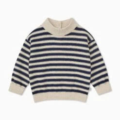 Chunky Knit Striped Sweater 24 Chunky Knit Striped Sweater -Baby Clothing Shop ChunkyKnitStripedHighNeckJumper Oatmeal Nacy 3 6 FRONT