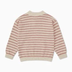 Chunky Knit Striped Sweater 20 Chunky Knit Striped Sweater -Baby Clothing Shop ChunkyKnitStripedHighNeckJumper Oatmeal Pink 3 4y BACK