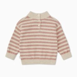 Chunky Knit Striped Sweater 18 Chunky Knit Striped Sweater -Baby Clothing Shop ChunkyKnitStripedHighNeckJumper Oatmeal Pink 3 6 BACK