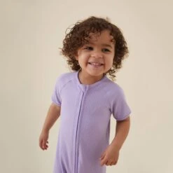 Lilac Ribbed Zip Summer Pajamas