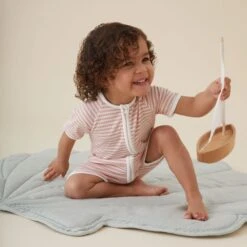 Pink Stripe Ribbed Zip Summer Romper -Baby Clothing Shop Copy of Pink Stripe Ribbed Zip Summer Sleepsuit IVY 0219 copy