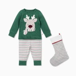 Reindeer Pajamas & Stocking Set