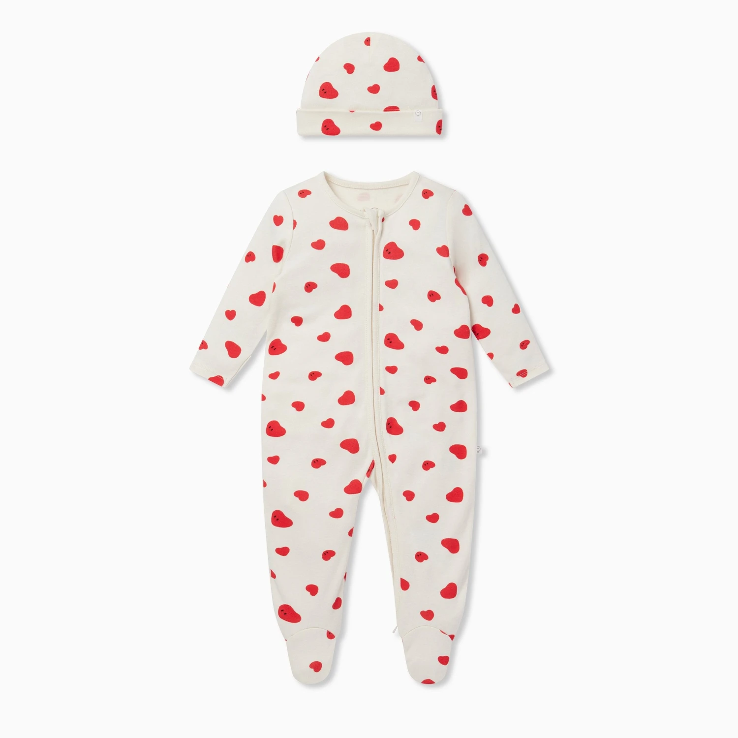 Hearts Clever Zip Baby Pajamas & Hat Set 4 Hearts Clever Zip Baby Pajamas & Hat Set - Image 2