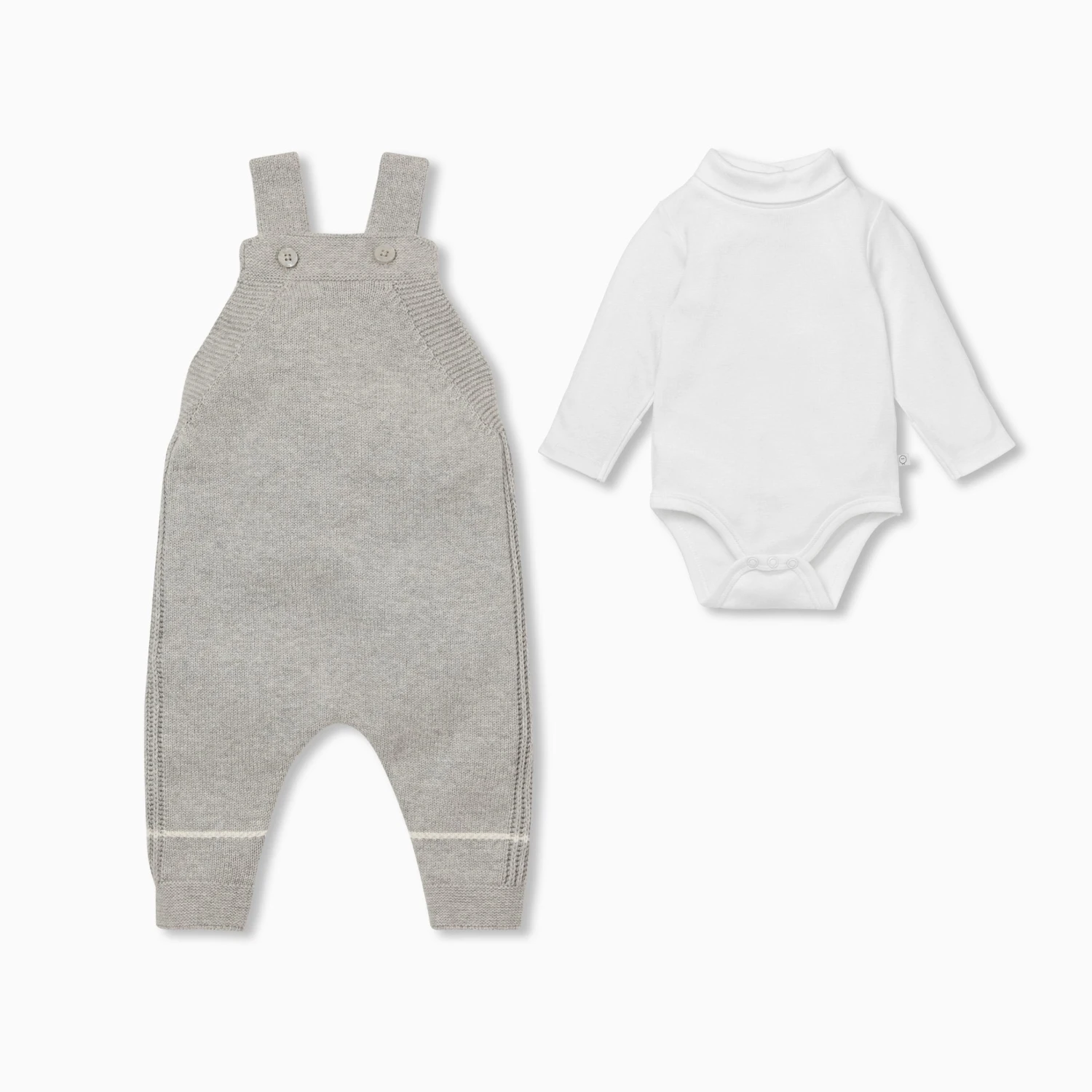 Knitted Grey Dungaree Overalls & Turtleneck Bodysuit Outfit 3 Knitted Grey Dungaree Overalls & Turtleneck Bodysuit Outfit