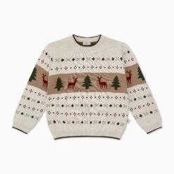 Fair Isle Knitted Sweater -Baby Clothing Shop KnittedReindeerJumper 3 4y FRONT
