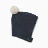 Knitted Bonnet Pompom Hat -Baby Clothing Shop Knitted Bonnet Hat Navy 01