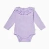 Frilled Ribbed Long Sleeve Bodysuit 2 Frilled Ribbed Long Sleeve Bodysuit -Baby Clothing Shop LE155LY LilacFrilledRibbedLongSleeveBodysuit Front