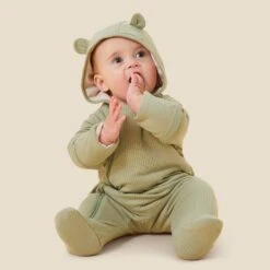 Ribbed Pramsuit 15 Ribbed Pramsuit -Baby Clothing Shop LE212V Sage EcruRibbedPramsuit 285