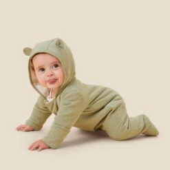 Ribbed Pramsuit 17 Ribbed Pramsuit -Baby Clothing Shop LE212V Sage EcruRibbedPramsuit 402