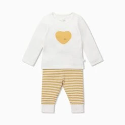 Love Heart & Ribbed Stripe Pajamas Set