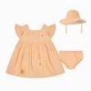 Muslin Frilled Dress & Reversible Hat 1 Muslin Frilled Dress & Reversible Hat -Baby Clothing Shop MuslinFrilledDress ReversibleHat