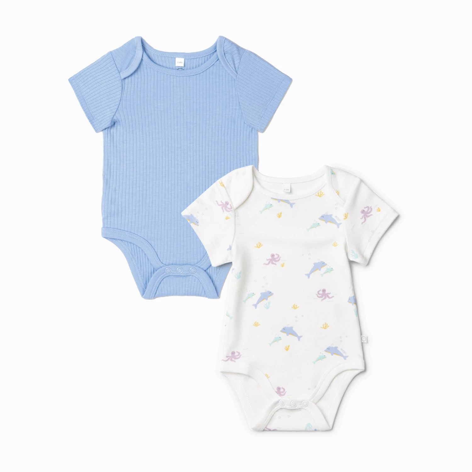 Ocean & Ribbed Short Sleeve Bodysuit 2 Pack 3 Ocean & Ribbed Short Sleeve Bodysuit 2 Pack