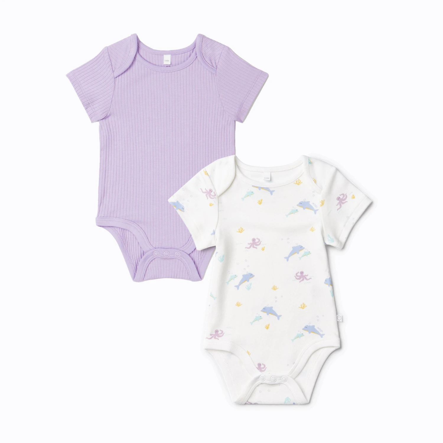 Ocean & Ribbed Short Sleeve Bodysuit 2 Pack 4 Ocean & Ribbed Short Sleeve Bodysuit 2 Pack - Image 2