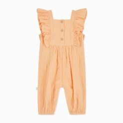 Muslin Frilled Overalls 11 Muslin Frilled Overalls -Baby Clothing Shop PA301P ApricotMuslinFrilledDungarees Back