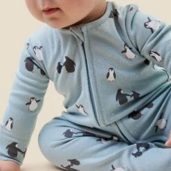 Penguin Print Clever Zip Baby Pajamas -Baby Clothing Shop PENGUIN PRINT CLEVER ZIP SLEEPSUIT 1411