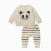 Panda Sweater & Striped Joggers Outfit -Baby Clothing Shop Panda Sweatshirt Striped Joggers Outfit