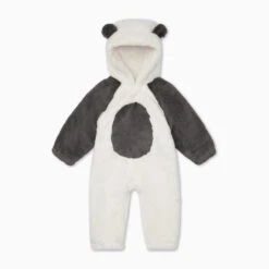 Panda Faux Fur Pramsuit -Baby Clothing Shop PandaFauxFurPramsuit Footless 1