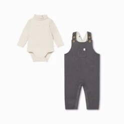 Panda Ribbed Overalls & Bodysuit Outfit