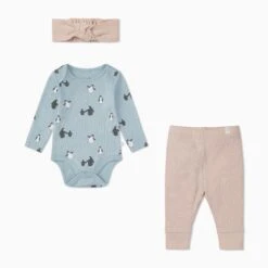 Penguin Print Bodysuit, Ribbed Leggings & Headband Outfit