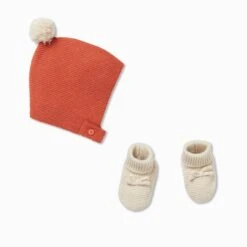 Knitted Oat Bonnet Hat & Booties Set -Baby Clothing Shop Pumpkin Knitwear Bonnet Booties