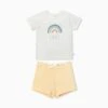 Rainbow Short Sleeve Tee & Ribbed Shorts Outfit -Baby Clothing Shop Rainbow Short Sleeve T Shirt Ribbed Shorts Outfit yellow