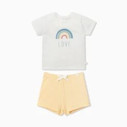 Rainbow Short Sleeve Tee & Ribbed Shorts Outfit