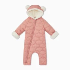 Recycled Waterproof Quilted Snowsuit 11 Recycled Waterproof Quilted Snowsuit -Baby Clothing Shop RecycledWaterproofQuiltedPramsuit Blush FRONT
