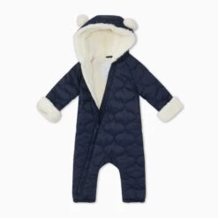 Recycled Waterproof Quilted Snowsuit 16 Recycled Waterproof Quilted Snowsuit -Baby Clothing Shop RecycledWaterproofQuiltedPramsuit Navy DETAIL