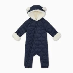 Recycled Waterproof Quilted Snowsuit 15 Recycled Waterproof Quilted Snowsuit -Baby Clothing Shop RecycledWaterproofQuiltedPramsuit Navy FRONT
