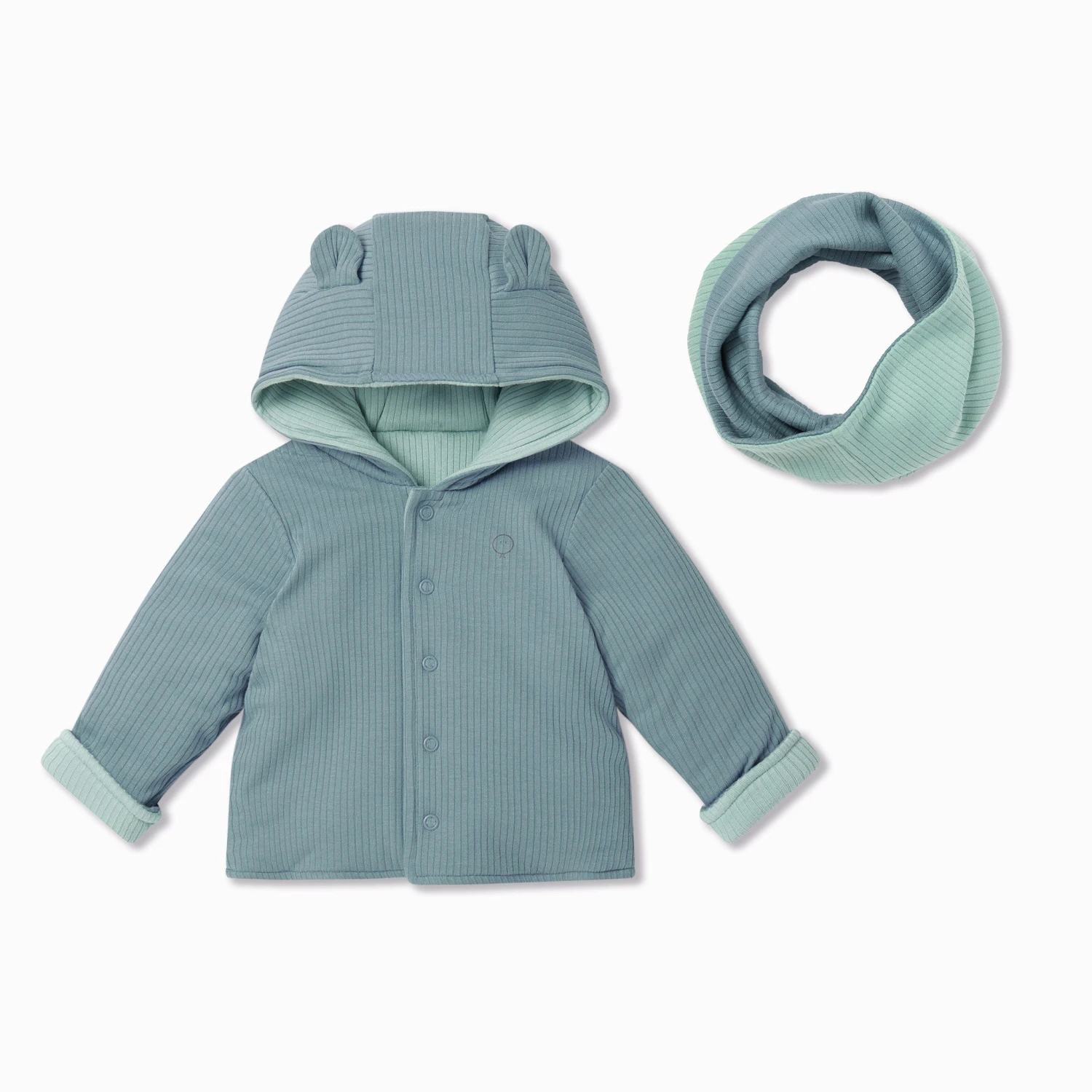 Ribbed Reversible Coat & Snood Set 3 Ribbed Reversible Coat & Snood Set