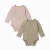 Ribbed Long Sleeve Bodysuit 2 Pack -Baby Clothing Shop Rib sets blush taupe bodysuits