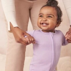 Lilac Ribbed Clever Zip Footed Baby Pajamas