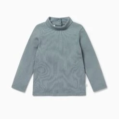 Ribbed Turtleneck Top -Baby Clothing Shop Ribbed Roll Neck T Shirt blue front 1