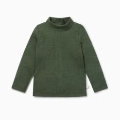 Ribbed Turtleneck Top -Baby Clothing Shop Ribbed Roll Neck T Shirt pine front 1
