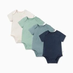 Ribbed Short Sleeve Bodysuit 4 Pack -Baby Clothing Shop Ribbed Short Sleeve Bodysuit 4 Pack blue mix