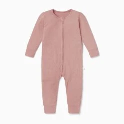 Ribbed Clever Zip Baby Pyjamas -Baby Clothing Shop Ribbed Zip Up Sleepsuit cherry footless Front 1