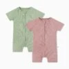 Ribbed Summer Zip Romper 2 Pack -Baby Clothing Shop Ribbed Zip Summer Sleepsuit 2 Pack sage rose