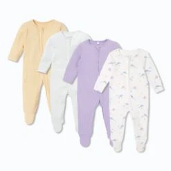 Ribbed & Signature Clever Zip Baby Pajamas 4 Pack 5 Ribbed & Signature Clever Zip Baby Pajamas 4 Pack -Baby Clothing Shop Ribbed Signature Clever Zip Sleepsuit 4 Pack lilac