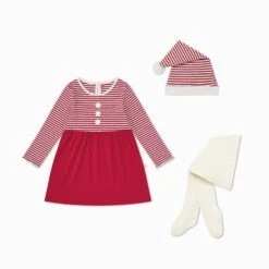 Ruby Striped Dress, Tights & Elf Hat