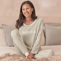 Women's Striped Ribbed Pajama Set