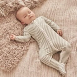Sage Stripe Ribbed Clever Zip Footed Baby Pajamas -Baby Clothing Shop SAGESTRIPERIBBEDCLEVERZIPSLEEPSUIT 063